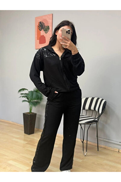 ARONA Mdb Women's Two Thread Fabric Double Suit with Sequins and Zipper Detail