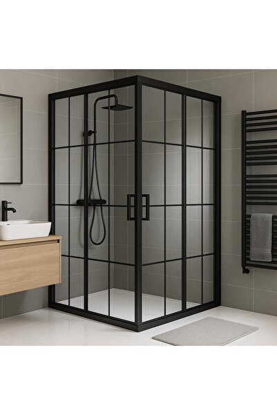 Durul Duşakabin 100x120 Dikdörtgen 5mm Siyah Çizgi Yükseklik 190cm