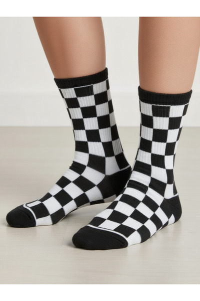 AKSU ÇORAP Siyah Dama Desenli Renkli Tenis Spor Çorap