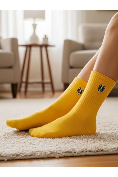 Dog Embroidered Tennis Sports Socks with Glasses