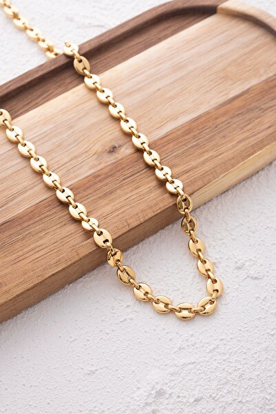 ByFlorya Jewelry Çelik Gemici Model Zincir Kolye Kahve Çekirdeği Zincir 5mm Kişiselleştirilebilir Boy