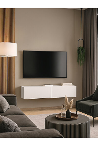 dorpek Jorah Tv Sehpası 135 Cm Beyaz - Duvara Monte – Dayanıklı & Modern Tasarım - Kolay Montaj Kurulum