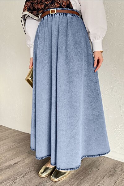 InStyle Beli Lastikli Mavi Kot Etek