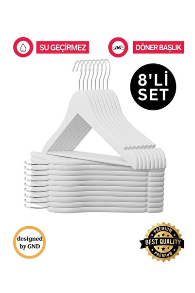 Hausgarten 8 Adet Ahşap Görünümlü Plastik Kıyafet Ve Elbise Askısı Beyaz