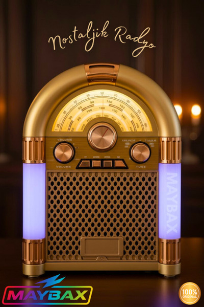 Maybax Nostaljik Görünümlü Retro Radyo TF Kart Bluetooth USB FM Radyo Destekl...
