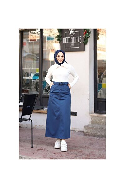 VELLICHOR Pocket Detailed Belted Buckle Gabardine Skirt Black