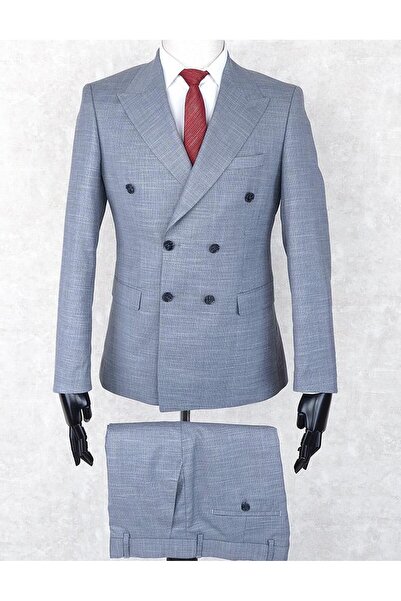 Jan Carlucci Kruvaze Slim Fit Sivri Yaka-Çift Yırtmaç Gri Drop 6 Takım Elbise