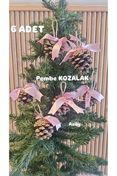 asöy Στολίδι Πρωτοχρονιάτικο Κουκουνάρι Κώνος 6 τεμαχίων Κουκουνάρι με ροζ κορδέλα