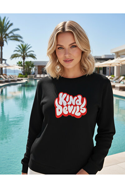 RPT MODA سويت شيرت أساسي بياقة دائرية ومطبوع بتفاصيل كبيرة الحجم