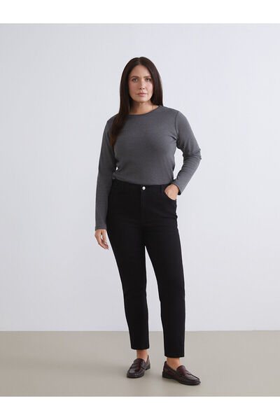 LC Waikiki Μαύρο γυναικείο τζιν παντελόνι Slim Mom