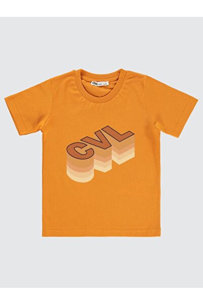 Civil Boys تي شيرت Cvl مطبوع لعمر 2-5 سنوات - برتقالي لعمر 3-4 سنوات