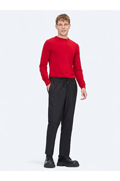 Kip Siyah Düz Dokuma Jogging Fit Casual Pantolon
