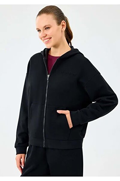 SKECHERS W Essential Full Zip Sweatshirt S2610016 Kadın Kapüşonlu Fermuarlı Sweatshirt SİYAH
