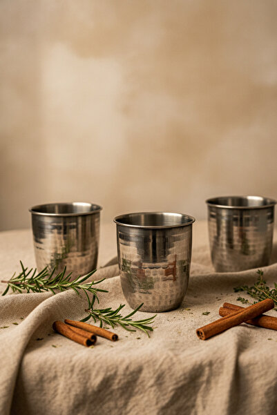 YUNUSOĞLU HOME Authentic Dot Embroidered Steel Cup (Set of 3)