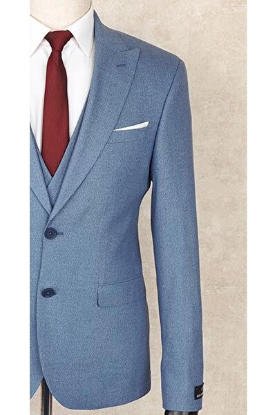 Jan Carlucci Erkek Slim Fit Sivri Yaka Yeşil Yelekli Drop 6 Takım Elbise