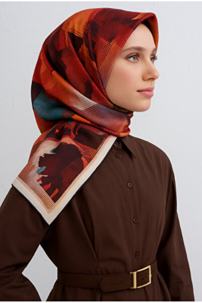 Vissona Tivil Silk Scarf 50128 - 0018 - 0001 Orange Black Dobby Pattern