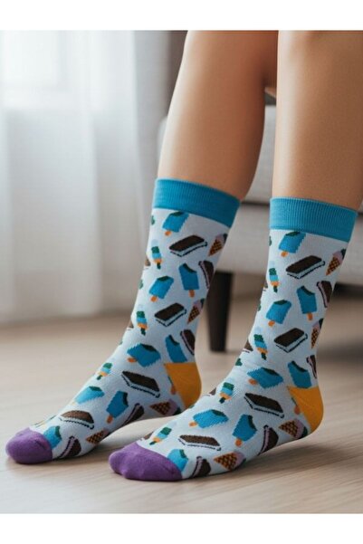 AKSU ÇORAP White Ice Cream Design Socket Socks