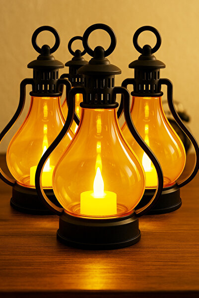 Telvesse 4LÜ Led Mum Vintage Retro Gaz Lambası Tipi Pilli Dumansız Alevli Dek...