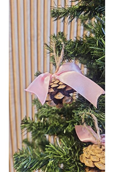 asöy Στολίδι Πρωτοχρονιάτικο Κουκουνάρι Κώνος 6 τεμαχίων Κουκουνάρι με ροζ κορδέλα