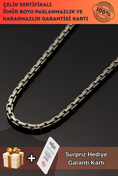 OSMANLI GÜMÜŞ قلادة رجالية من الفولاذ - موديل أنيق بسيط من الفولاذ المقاوم للصدأ اللامع الذي لا يتأكسد