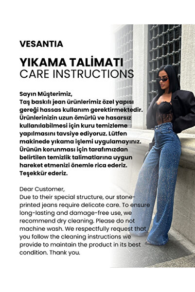 ParlaMira Női sötétkék, magas derekú, bő szabású farmernadrág kövekkel a szárnynál