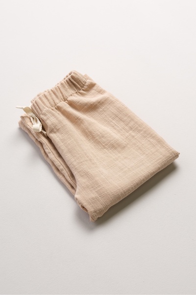 Bondberro Flamlı Müslin Bol Kesim Unisex Çocuk Pantolonu %100 Pamuk Kahve