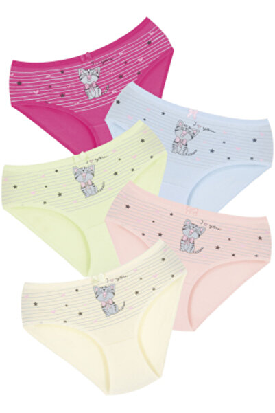Newlilla 011 Kız Çocuk Mix Color 5'li Paket Baskılı Külot V21