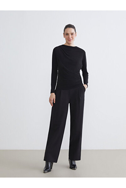 LC Waikiki Black Crew Neck Gathered Women's Bodysuit