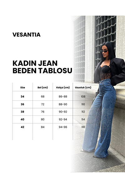 ParlaMira Női sötétkék, magas derekú, bő szabású farmernadrág kövekkel a szárnynál