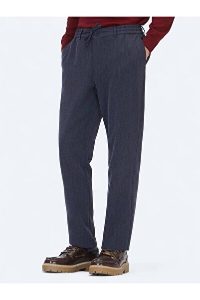 Kip Navy Blue Striped Woven Jogging Fit Casual Trousers