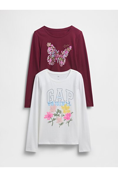 GAP Kız Çocuk Beyaz Grafik T-Shirt (2’li)