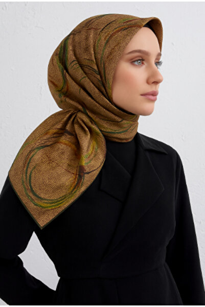 Vissona Tivil Silk Scarf 7405 - 0003 - 0037 Green Brown Mottled Pattern