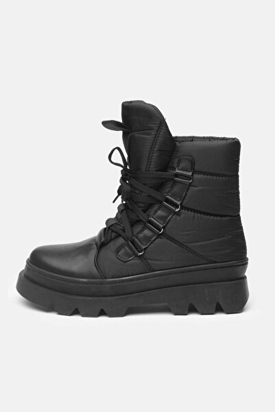 Mio Gusto Allen Black Color Αλεξίπτωτο ύφασμα Miflon Γυναικείες μπότες με χοντρή σόλα