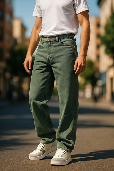 CEDY DENIM High Quality Leon Brand Baggy Fit Jeans - High Waist, Loose Fit C352-Khaki