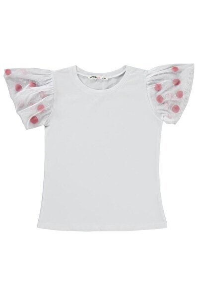 Civil Girls 4-9 Years Old T-Shirt with Pompom Sleeves - White 8-9 Years Old