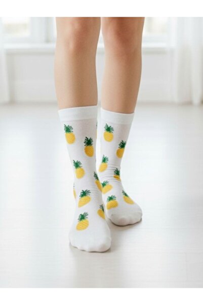 AKSU ÇORAP White Pineapple Design Socket Socks