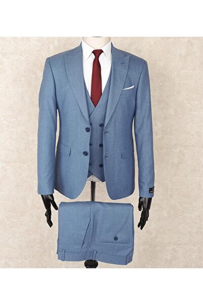 Jan Carlucci Erkek Slim Fit Sivri Yaka Yeşil Yelekli Drop 6 Takım Elbise