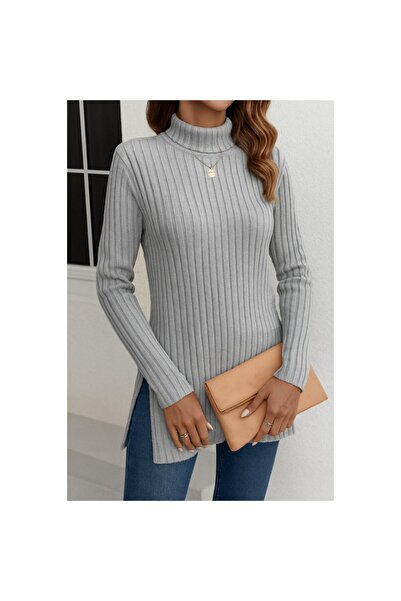 vuvutasarım New Season Slit Detail Turtleneck Side Slit Raised Camisole Pullover Blouse 19362