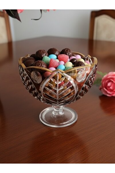 DECOSTYLE Leafy Dekor Papatya Kesim Ayaklı Şekerlik - Renkli Gold İşlemeli El Yapımı Lüks Çikolatalık