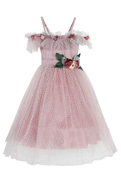 Civil Girls Çiçek Aksesuarlı 2-5 Yaş Abiye - Pudra2-3 Yaş