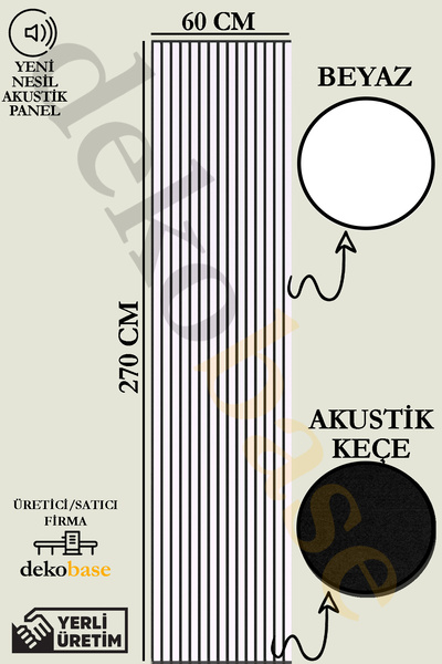 dekobase Beyaz 60x270cm Yeni Nesil Akustik Ahşap Duvar Paneli