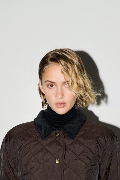 H&M Fitilli Kadife Yakalı Kapitone Ceket