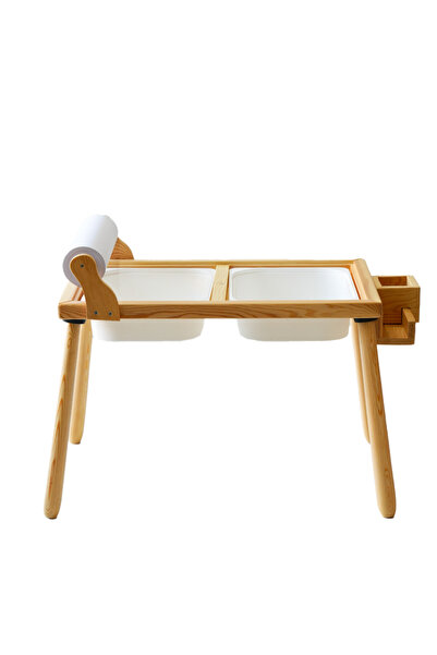 Woodnjoy Doğal Ahşap Aktivite & Çalışma Masası( Rulo Aparatlı +kırtasiye Ista...