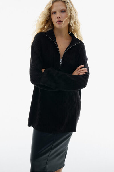 H&M Yarım Fermuarlı Kalın Triko Kazak