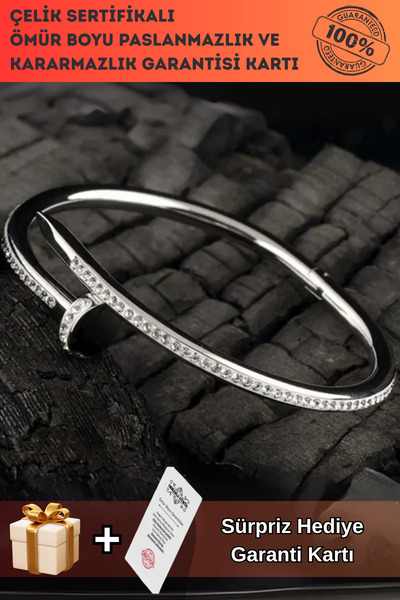 OSMANLI GÜMÜŞ سوار نسائي من الفولاذ - سوار فولاذي بتصميم حلزوني مرصع بحجر الز...