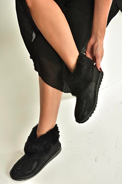 Fox Shoes V250014702 Siyah Süet Tüylü Kadın Bot