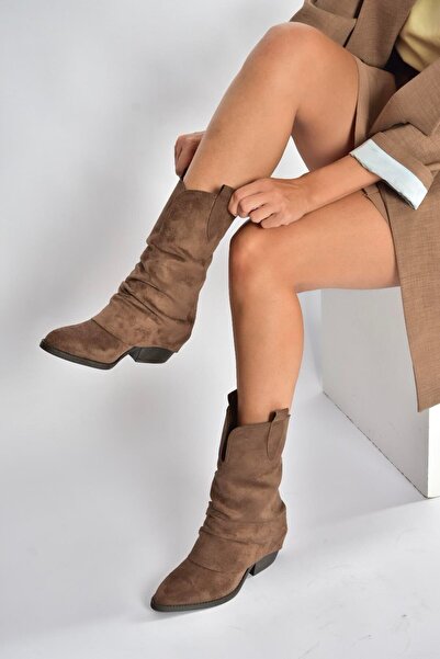 Fox Shoes V404041002 Kahverengi Süet Kalın Topuklu Kadın Bot