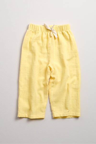 Bondberro Flamlı Müslin Bol Kesim Unisex Çocuk Pantolonu %100 Pamuk Sarı