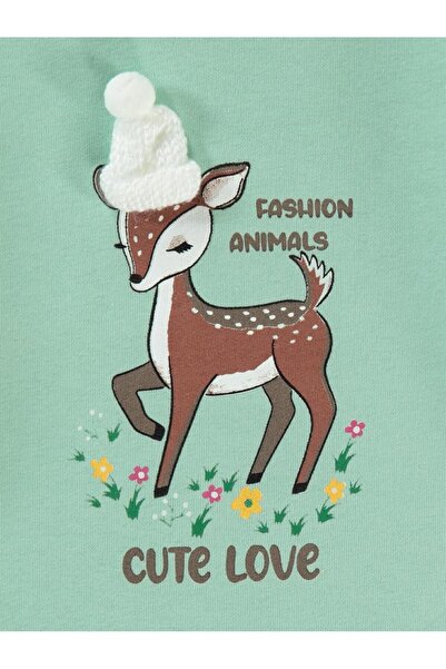 Civil Girls Geyik Baskılı 2-5 Yaş Sweatshirt - Yeşil 3-4 Yaş