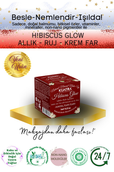 KUATRA Hibiscus Glow Besleyici, Nemlendirici Allık Ruj Göz Farı Doğal İçerik